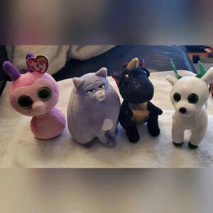 TY beanie babies lot of 4 . Grindal, Chloe, Peppermint, Scooter 2 Nwt  2 Used.